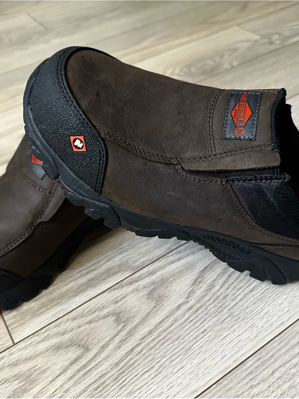 Merrell Brown and Black Slip-On Loafers with Orange Insole